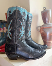 1950s • Tony Lama • Navy & Turquoise Starburst Inlays • Men’s 9.5 D