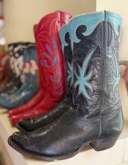 1950s • Tony Lama • Navy & Turquoise Starburst Inlays • Men’s 9.5 D