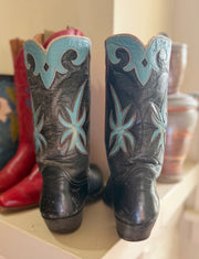 1950s • Tony Lama • Navy & Turquoise Starburst Inlays • Men’s 9.5 D