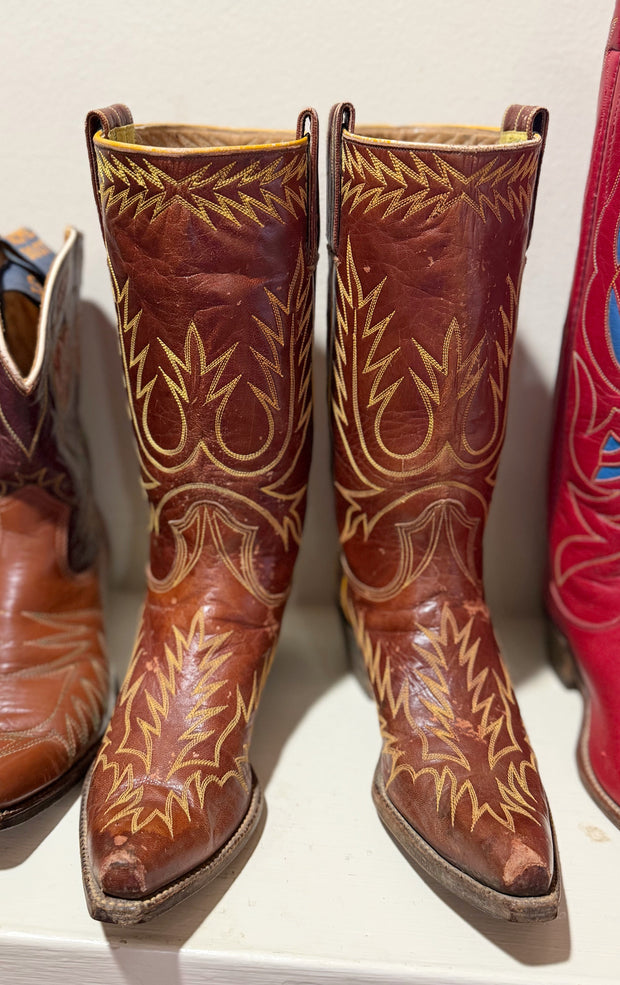 1950s • Stewart Romero • Flame-Stitch Cowgirl Boots — Women’s 6.5 M