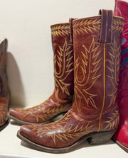 1950s • Stewart Romero • Flame-Stitch Cowgirl Boots — Women’s 6.5 M