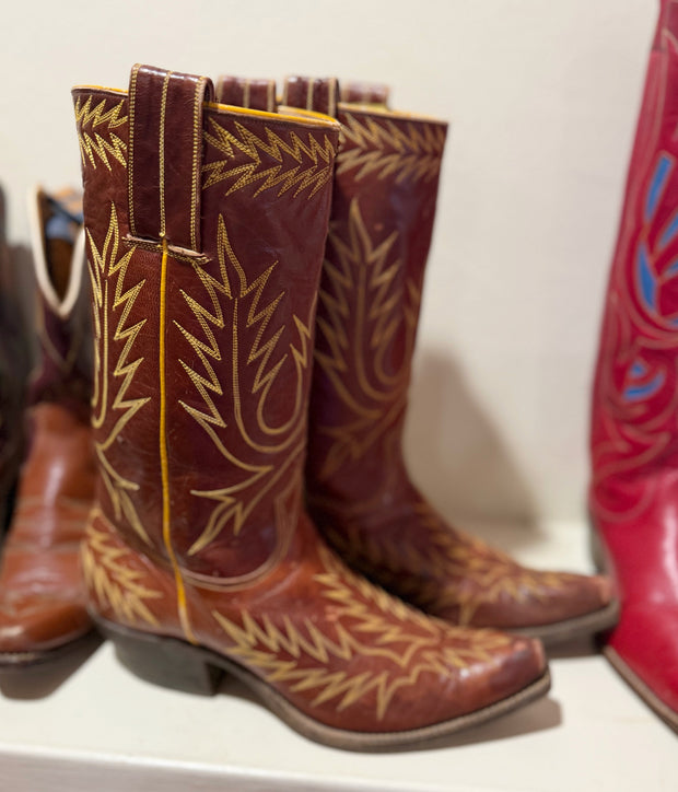 1950s • Stewart Romero • Flame-Stitch Cowgirl Boots — Women’s 6.5 M