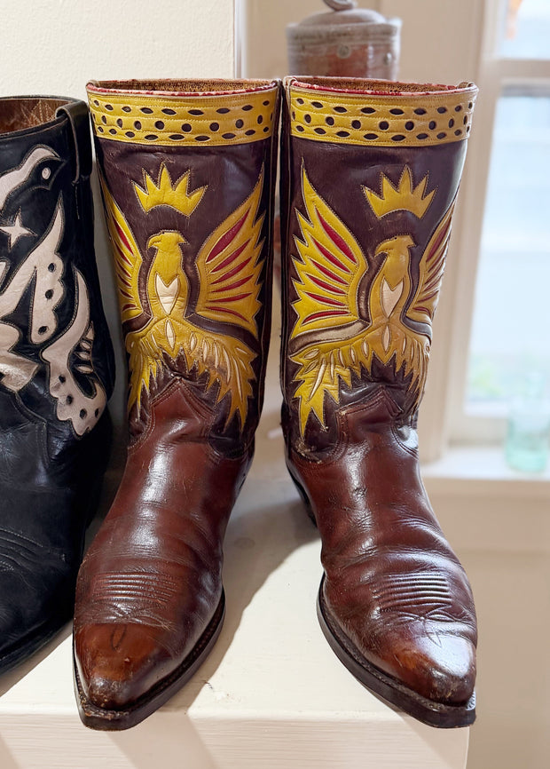 1950s • Unkown Maker • “Gold Phoenix” Inlay Boots — Men’s 10 D