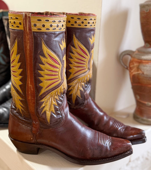 1950s • Unkown Maker • “Gold Phoenix” Inlay Boots — Men’s 10 D