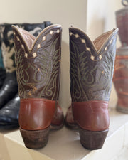 1950s • Stewart Romero• Two-Tone Stitch-Flame Cowboy Boots — Women’s 6.5 M