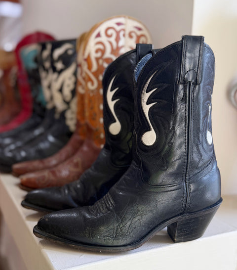 1980s • Code West • “Black Flame” Inlay Boots • Women’s 6 M