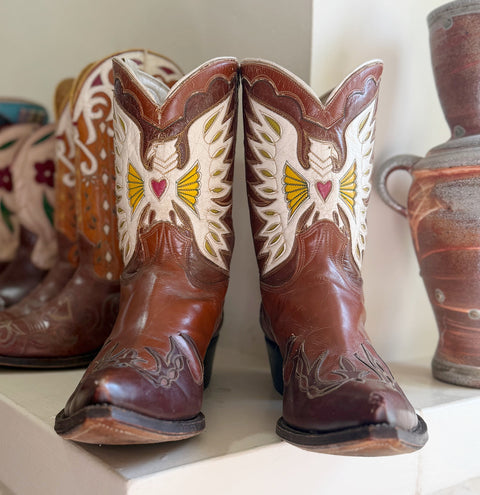 1950s • Stewart Romero • “Heart & Wings” Inlay Boots — Men’s 11 D