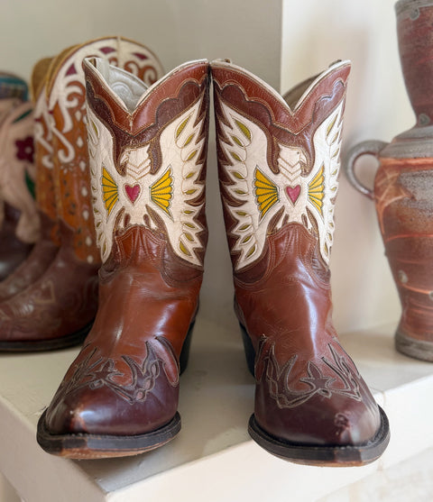 1950s • Stewart Romero • “Heart & Wings” Inlay Boots — Men’s 11 D