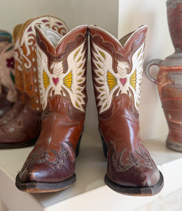 1950s • Stewart Romero • “Heart & Wings” Inlay Boots — Men’s 11 D