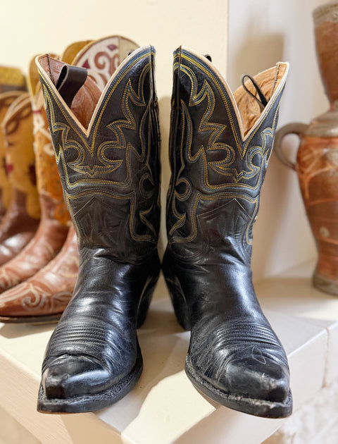 1950s • Stewart Romero • Black Stitch-Flame Boots — Women’s 7 M