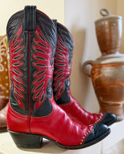 1970s Tony Lama Red-Black Eagle Inlays — Women’s 7.5 M