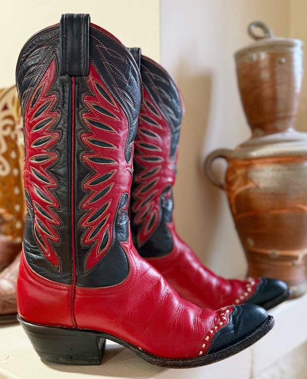 1970s Tony Lama Red-Black Eagle Inlays — Women’s 7.5 M