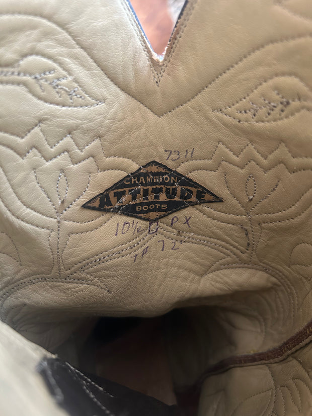 Men’s Size 10.5 D - Champion Attitude Vintage Custom Made Cowboy Western Boots Unique Inlays