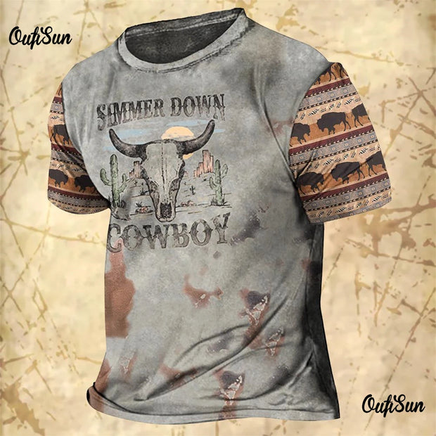 Western Cowboy Mens T-Shirt Short Sleeve