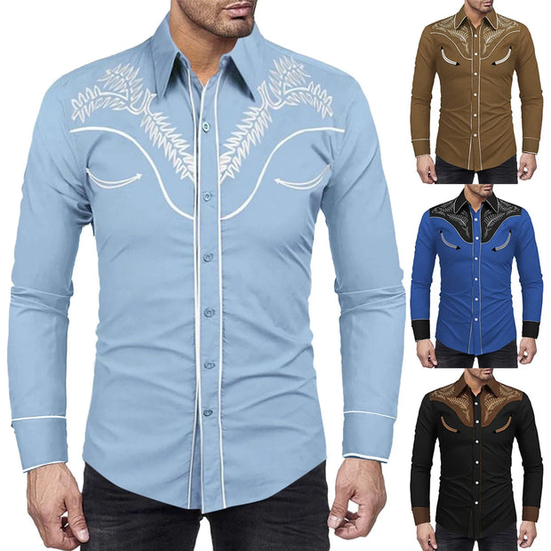 Stylish Western Cowboy Shirt Men Slim Fit