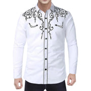 Men Casual Slim Fit Long Sleeve Shirts Mens Western Cowboy Embroidery Shirts