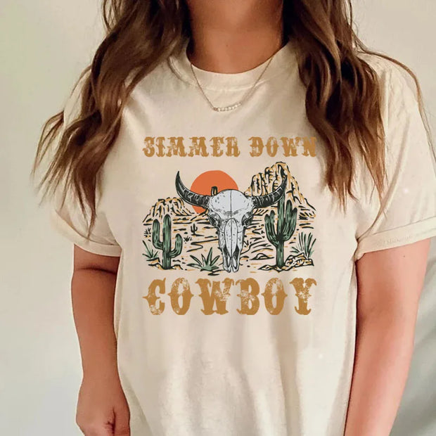 Summer Women Short Sleeve T Shirt Simmer Down