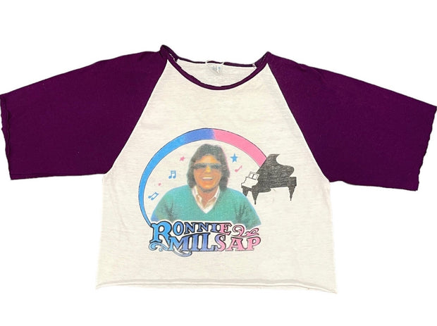 Ronnie Milsap Womens Vintage Crop Top Tee 3/4 Sleeve 80’s