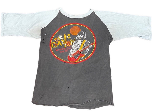 Eric Clapton Behind The Sun 1985 Tour 3/4 Sleeve Vintage Shirt Distressed Thin